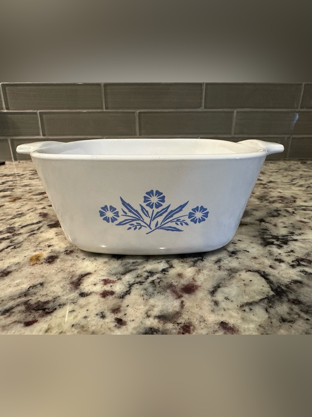 Corningware White Baking Dish with Blue Floral Pattern